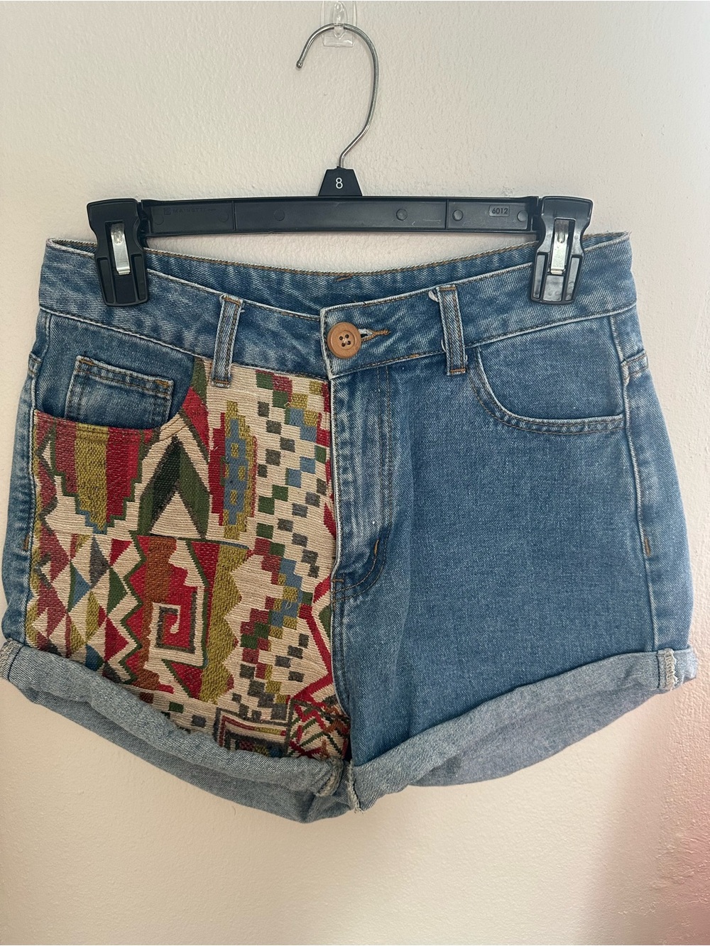 SHEIN Boho Aztec Patch Denim Shorts Size Small